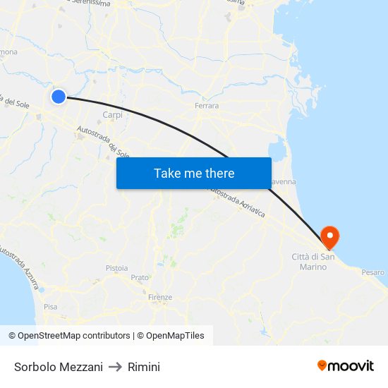 Sorbolo Mezzani to Rimini map