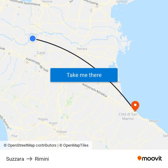 Suzzara to Rimini map