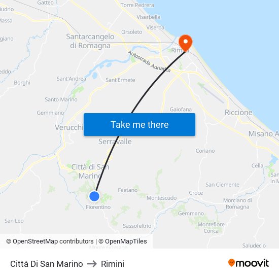 Città Di San Marino to Rimini map