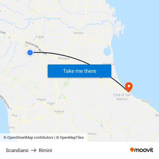 Scandiano to Rimini map