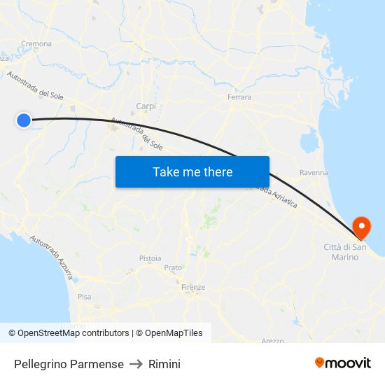 Pellegrino Parmense to Rimini map