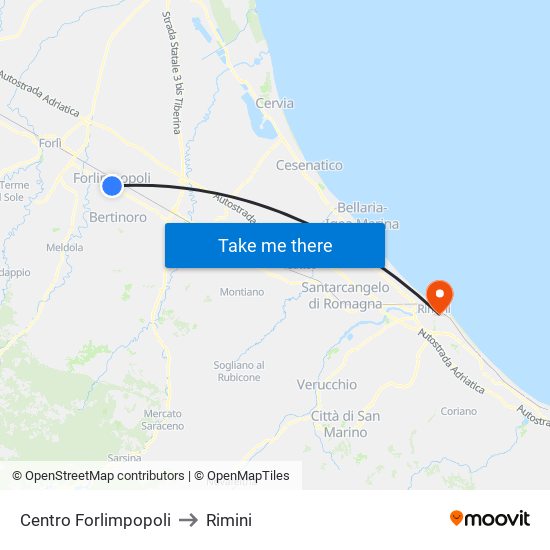 Centro Forlimpopoli to Rimini map