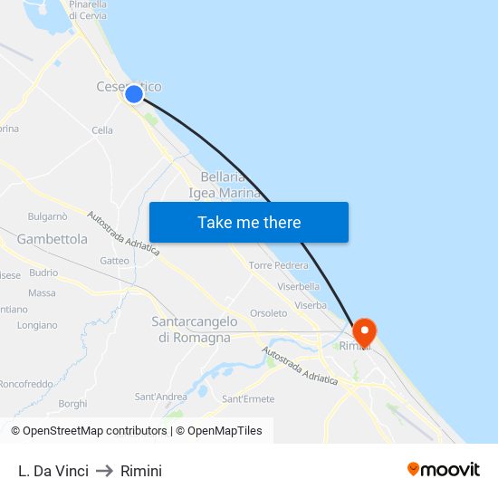 L. Da Vinci to Rimini map