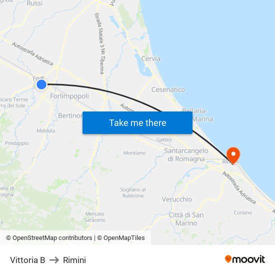 Vittoria B to Rimini map