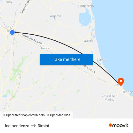 Indipendenza to Rimini map