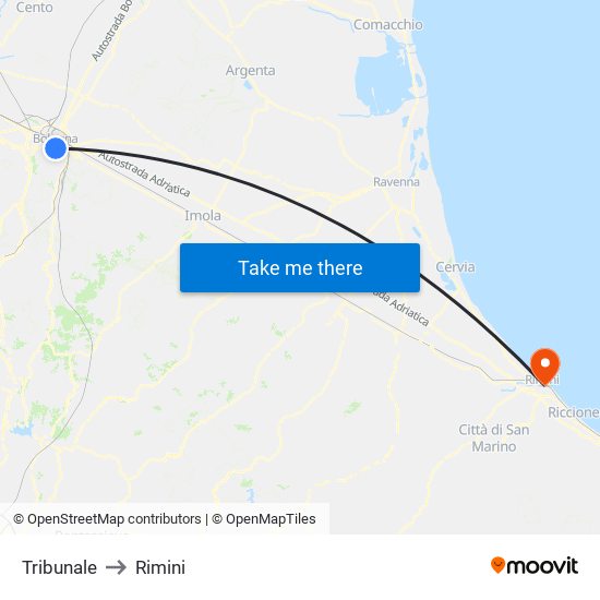 Tribunale to Rimini map
