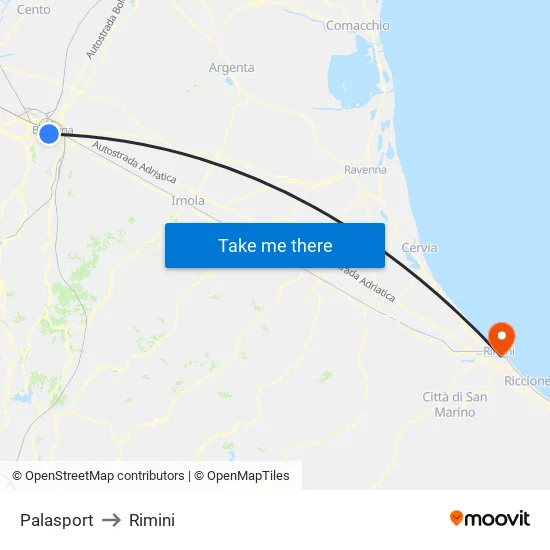 Riva Di Reno - Lame to Rimini map