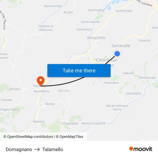 Domagnano to Talamello map