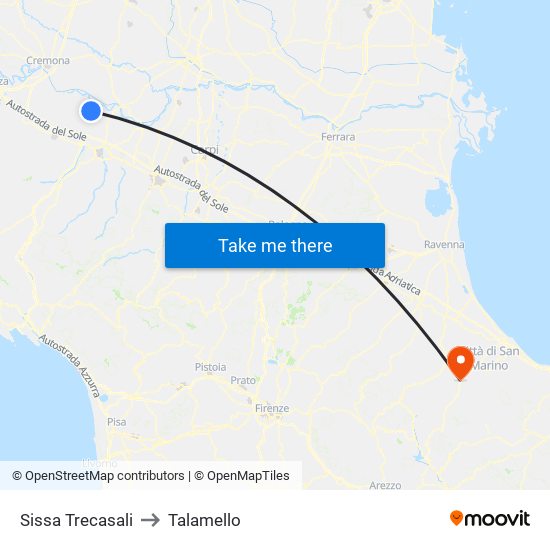 Sissa Trecasali to Talamello map
