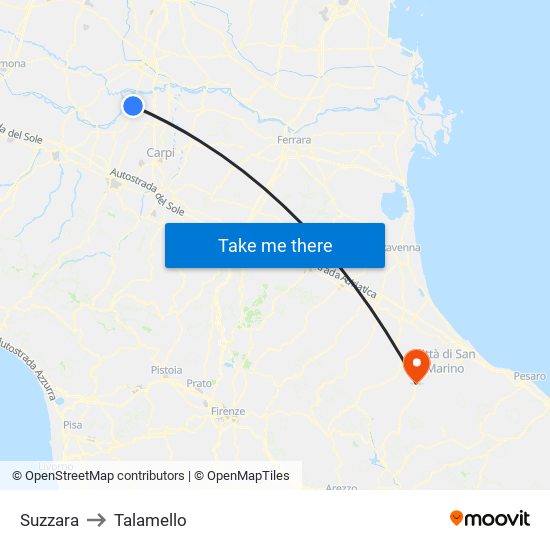 Suzzara to Talamello map