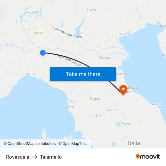 Rovescala to Talamello map