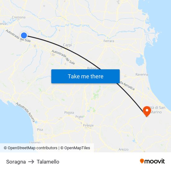 Soragna to Talamello map