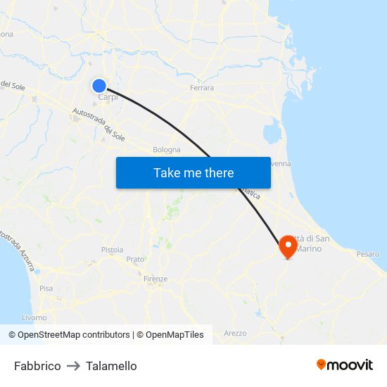 Fabbrico to Talamello map