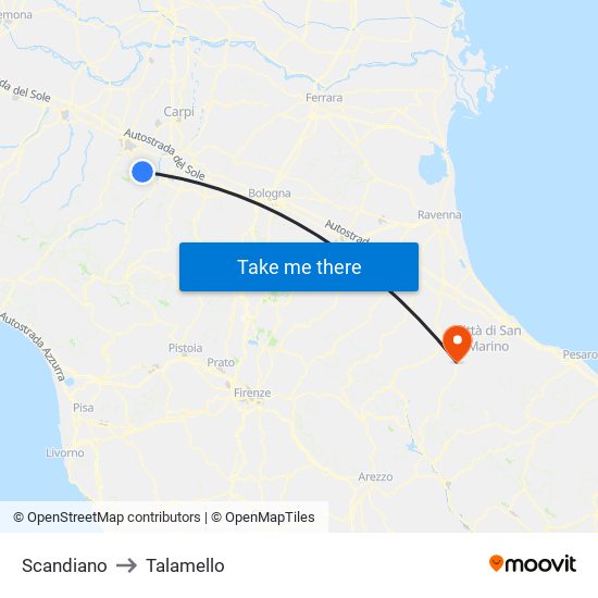 Scandiano to Talamello map