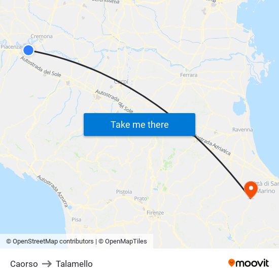 Caorso to Talamello map