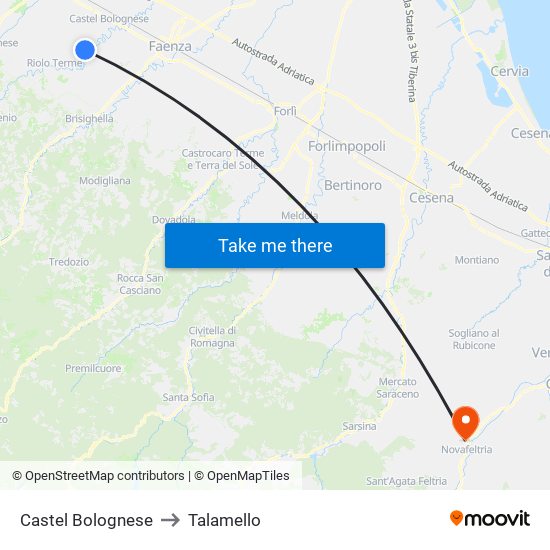 Castel Bolognese to Talamello map