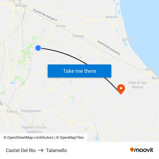 Castel Del Rio to Talamello map