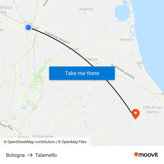 Bologna to Talamello map