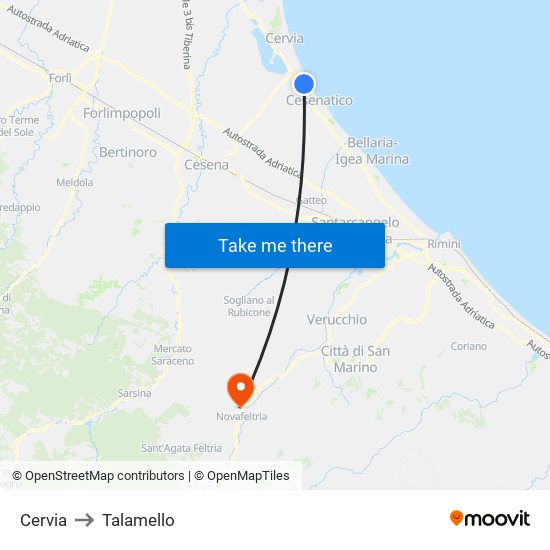 Cervia to Talamello map