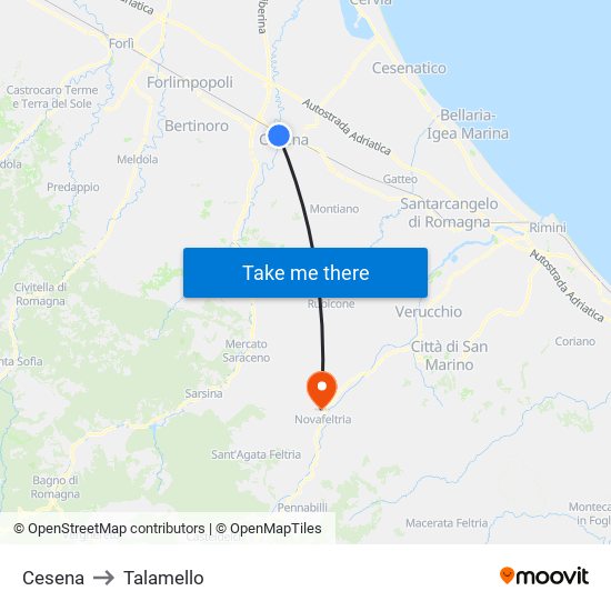 Cesena to Talamello map