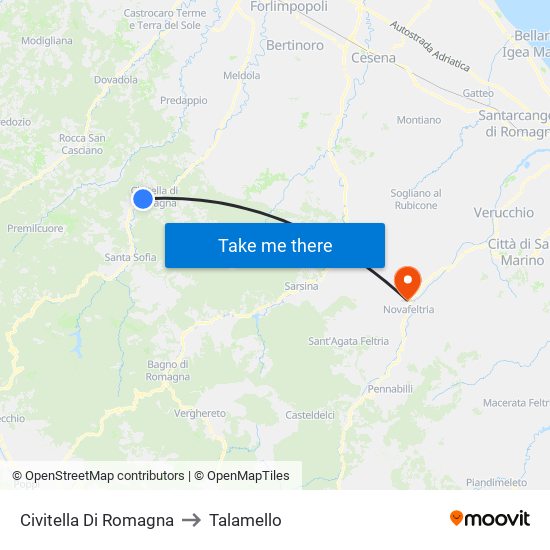 Civitella Di Romagna to Talamello map