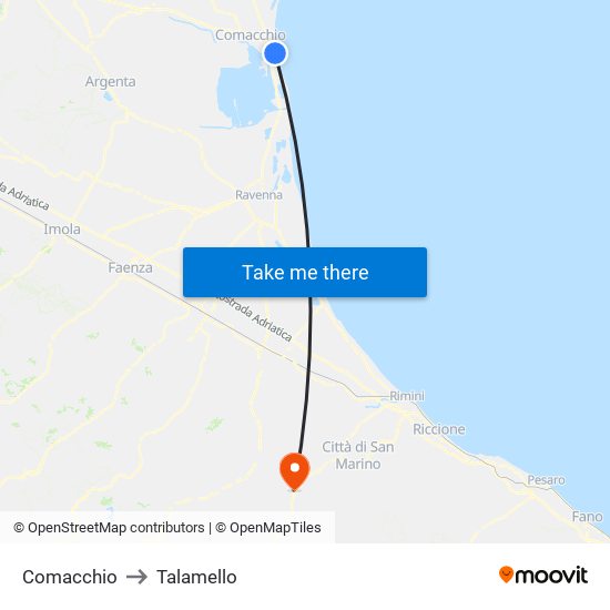 Comacchio to Talamello map