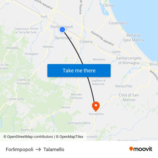 Forlimpopoli to Talamello map