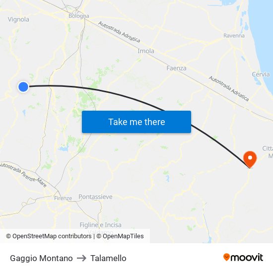 Gaggio Montano to Talamello map