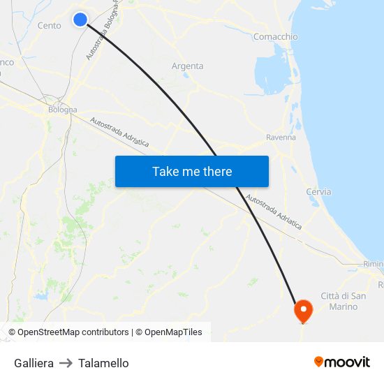 Galliera to Talamello map