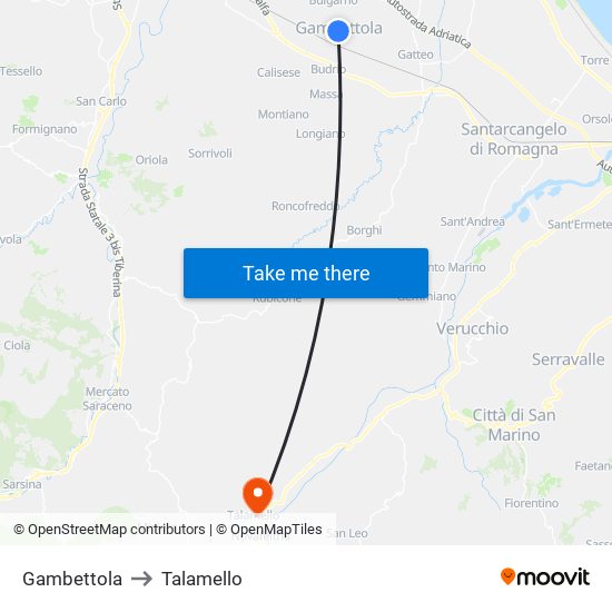 Gambettola to Talamello map