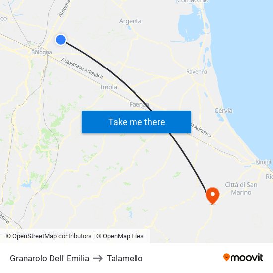 Granarolo Dell' Emilia to Talamello map