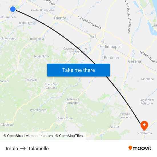 Imola to Talamello map