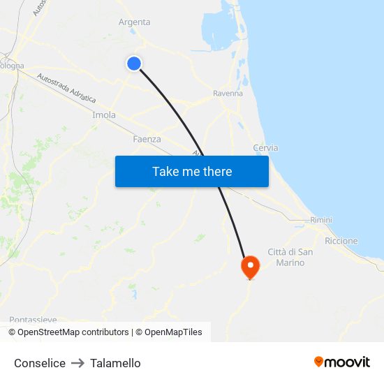Conselice to Talamello map