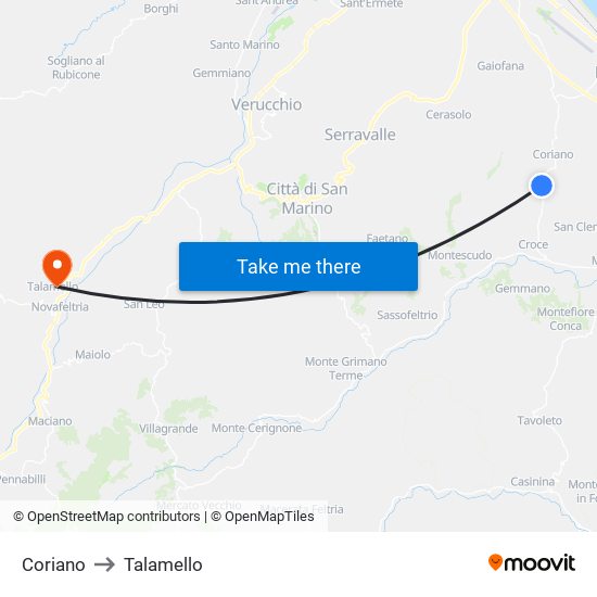 Coriano to Talamello map