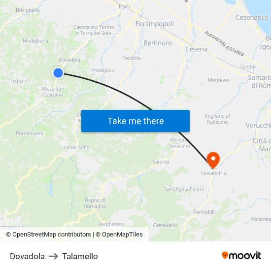 Dovadola to Talamello map