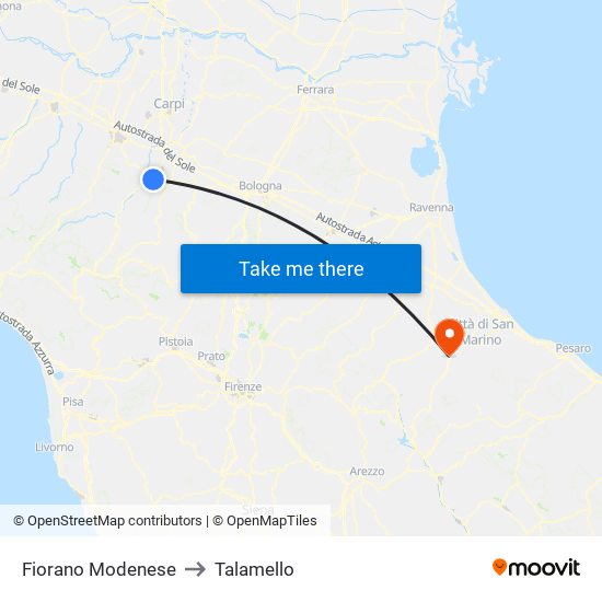 Fiorano Modenese to Talamello map