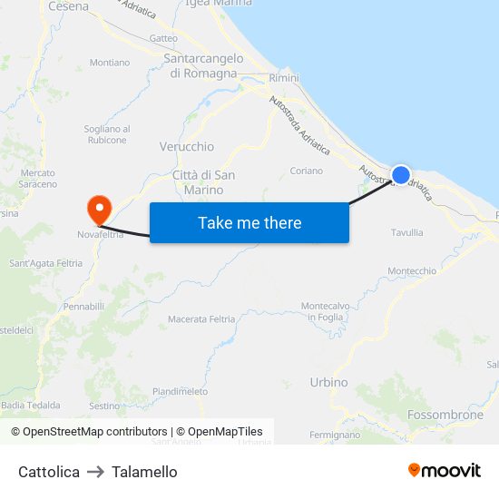 Cattolica to Talamello map