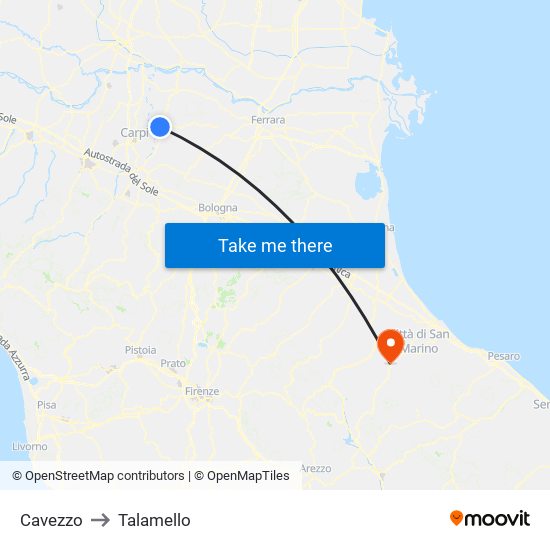 Cavezzo to Talamello map