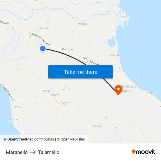 Maranello to Talamello map