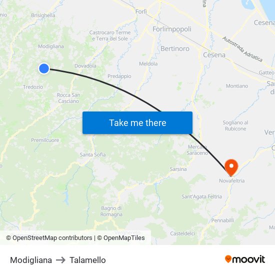 Modigliana to Talamello map