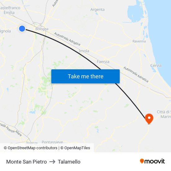 Monte San Pietro to Talamello map