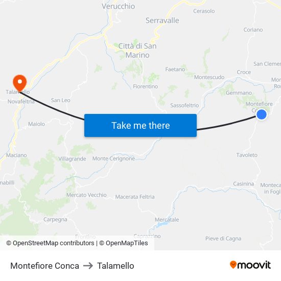 Montefiore Conca to Talamello map