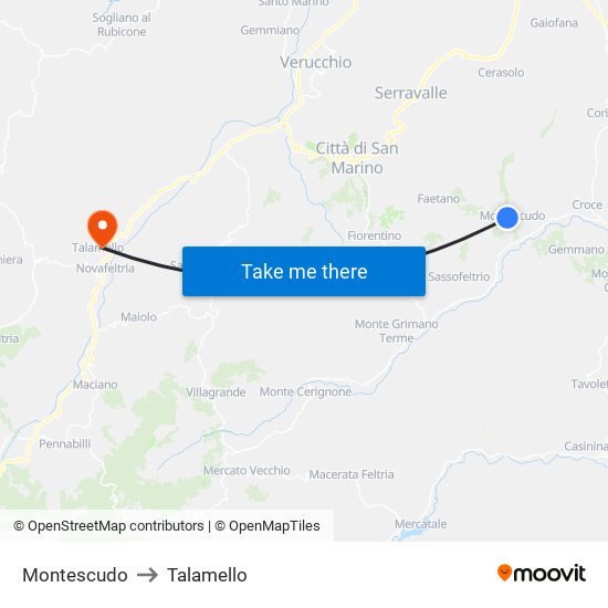 Montescudo to Talamello map