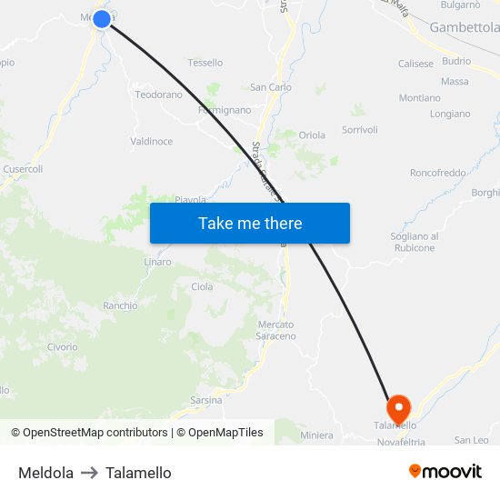 Meldola to Talamello map