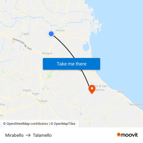 Mirabello to Talamello map