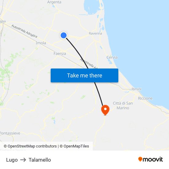 Lugo to Talamello map