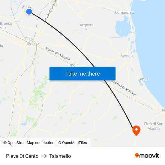 Pieve Di Cento to Talamello map