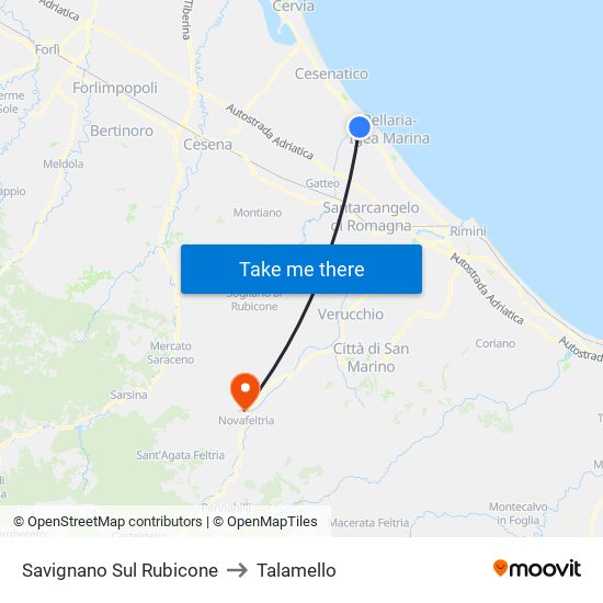 Savignano Sul Rubicone to Talamello map