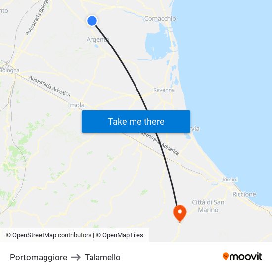Portomaggiore to Talamello map