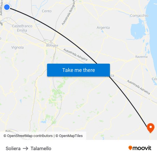 Soliera to Talamello map